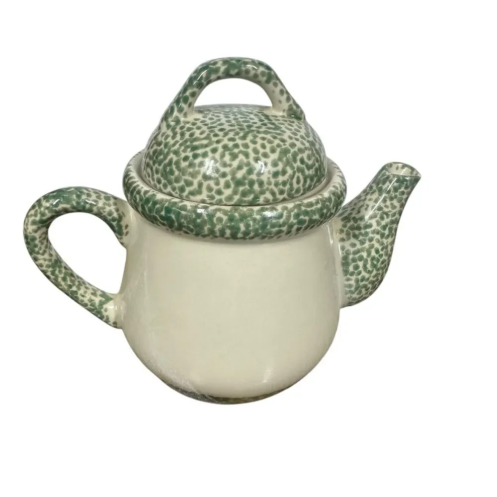 Vtg Country Farmhouse 80s 90s Ceramic Red Apple Design Teapot Sponge Paint 7.5
